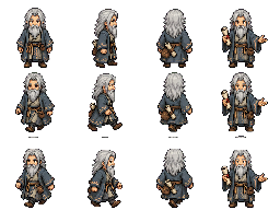 Quest Tutorial NPC sprite sheet with directional movement and quest-giver poses