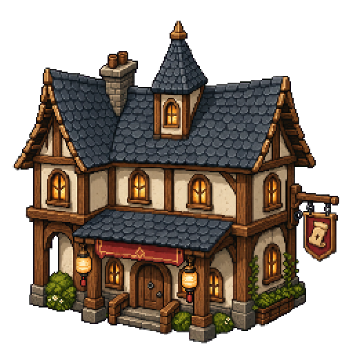 Pixel art quest-giver inn for the Sanoska starter village